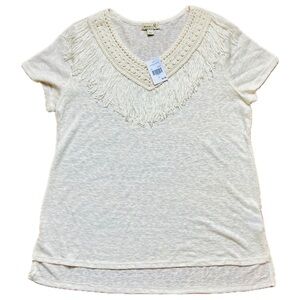 NWT!! Women’s One World Cream V-neck short sleeve Blouse. Size Large.
